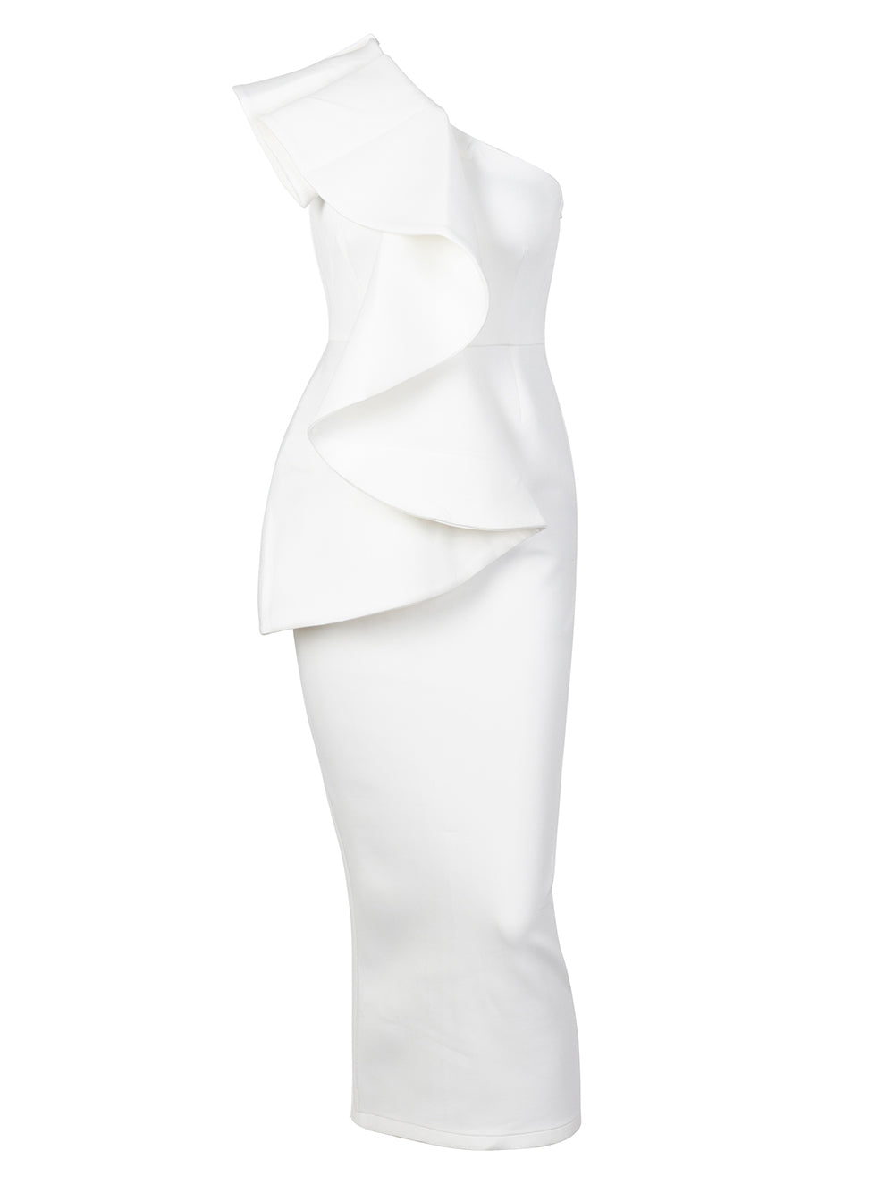 Love&Lemonade Sexy One-Shoulder Ruffled Trim Strapless  Slim Bodycon Party Dress LM9521 WHITE