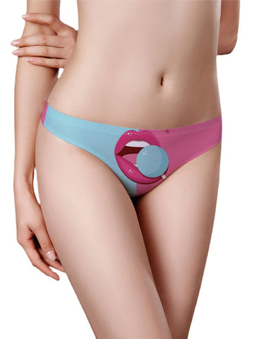 Women Two-Tone Mouth Print Low Rise Seamless Breathable Panties