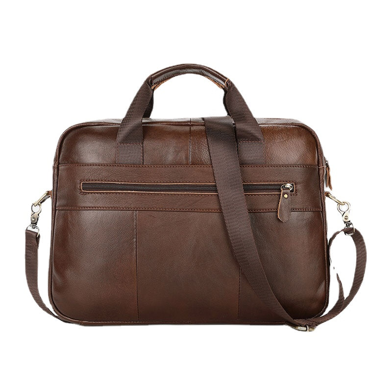 Men's Vintage Leather Laptop Bag 14" Multi-pocket Briefcase Crossbody Shoulder Handbag