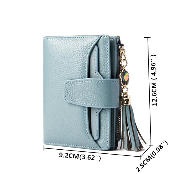 Women Casual Genuine Leather Purse 19 Card Slot Tassel Short Wallet