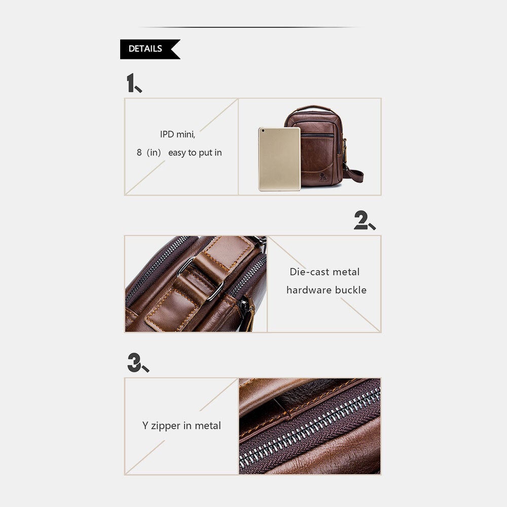 Vintage Leather Waterproof Multi-pocket Crossbody Shoulder Bag