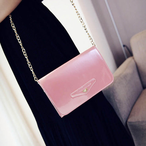 Female Casual Patent Leather Small Square Bag Chain Phone Shoulder Messenger with Transparent Slot