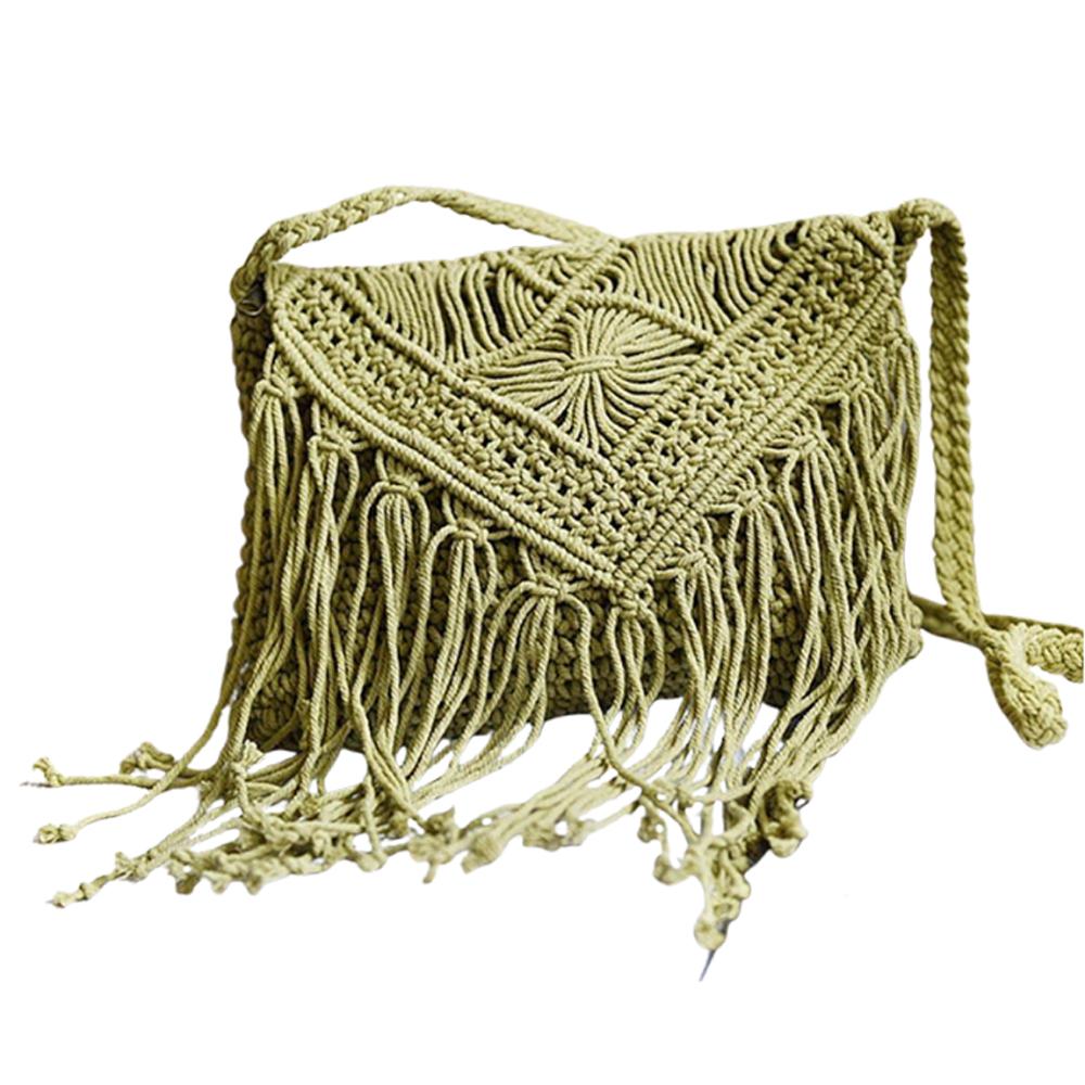 Vintage Ladies' Handmade Rattan Woven Handbag With Tassel