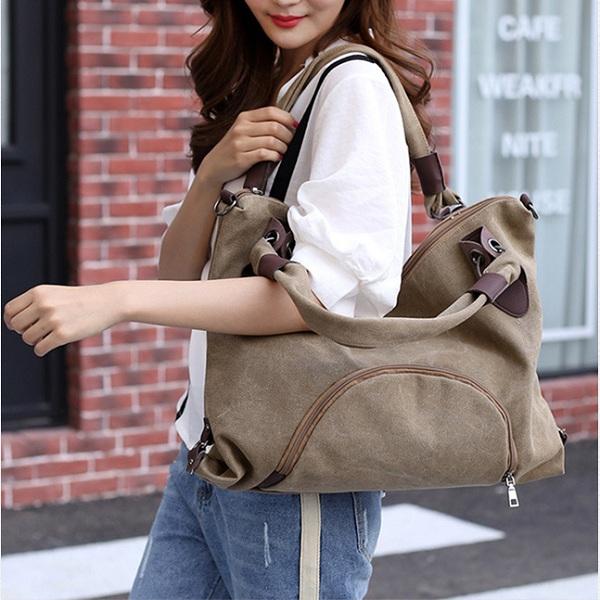 Women Canvas Durable Tote Casual Functional Handbag Shoulder Bag Crossbody