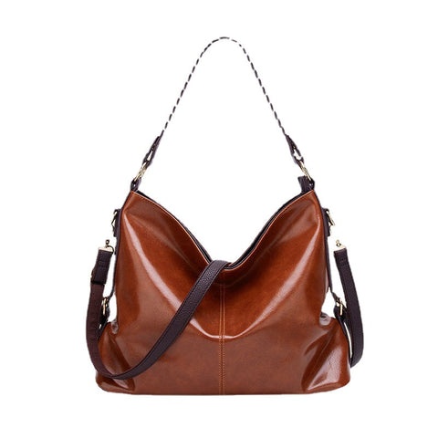 Women Faux Leather Retro Fashion Large Wax Capacity Handbag Shoulder Bag Tote