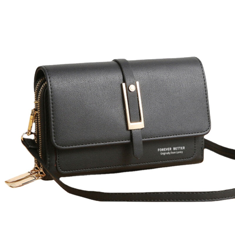 Women Faux Leather Double Layer Multifunction Phone Bag Crossbody