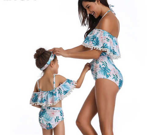 Vêtements imprimés floraux pour le bikini de maillot de bain et de fille de mère