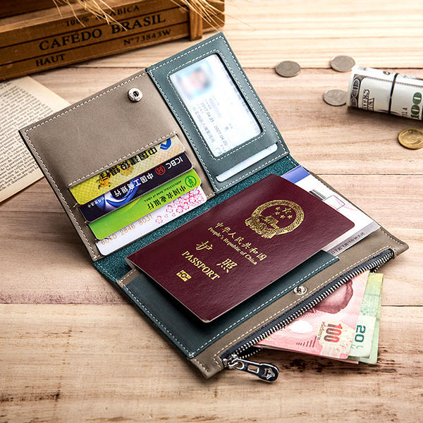 Men Women Genuine Leather Minimalist Wallet Passport Storage Bag Card Holder Coin Purse
