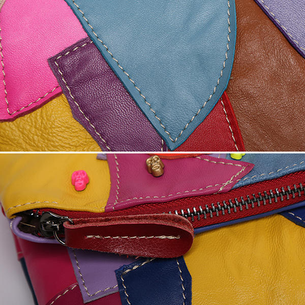 Women Genuine Leather Patchwork Stitching Crossbody Bag Vintage Shoulder Bags