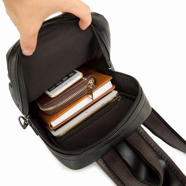 Men's Black Multi-Pocket Crossbody Chest Bag