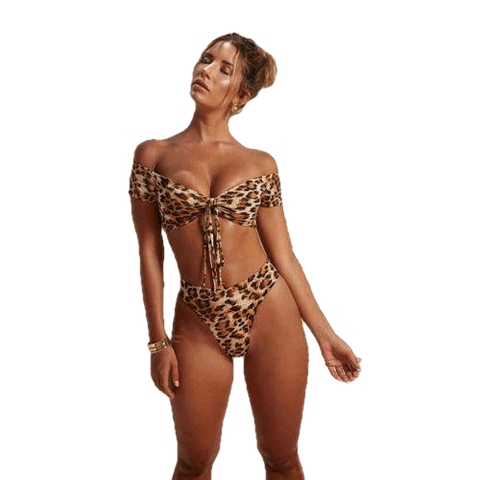 Sutiã Acolchada Tops Thong Bottoms Leopard Swimsuit Bikini