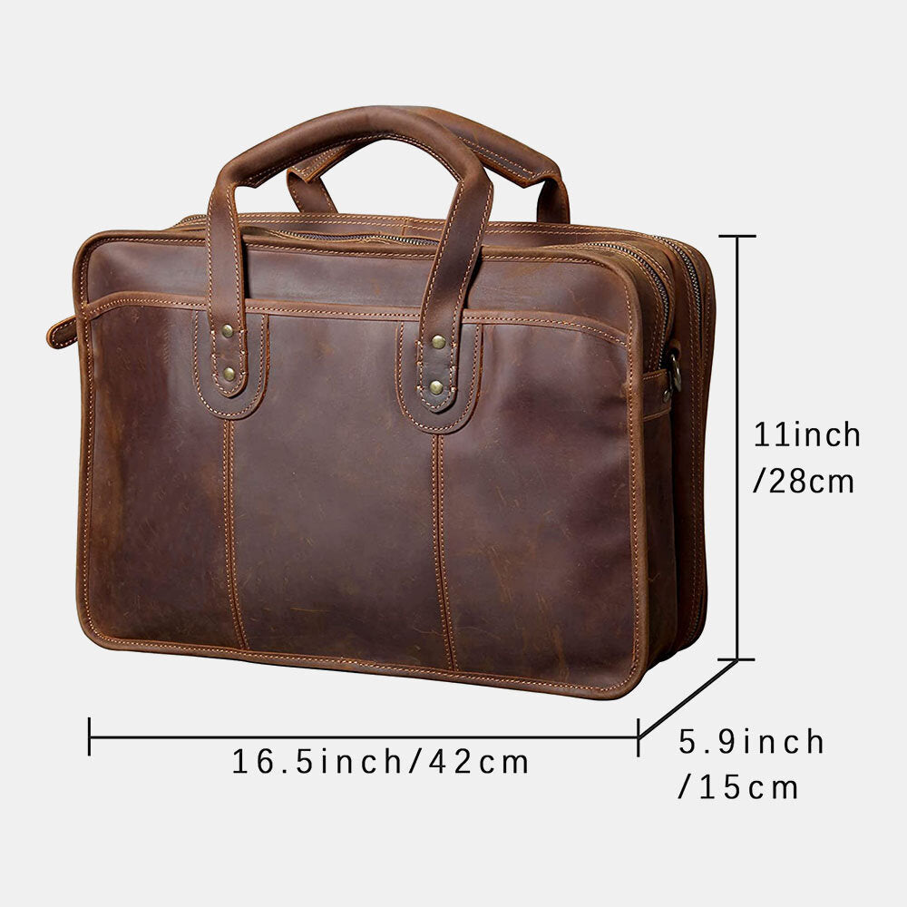 Men Vintage Multifunction Wear-Resistant Faux Leather Large Capacity Business Briefcases Handbag