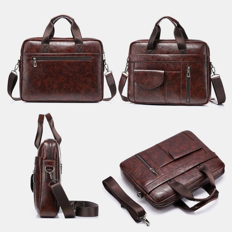 Men's Anti-theft Multi-pocket Crossbody Bag, Retro 13.3" Laptop Messenger & Shoulder Briefcase