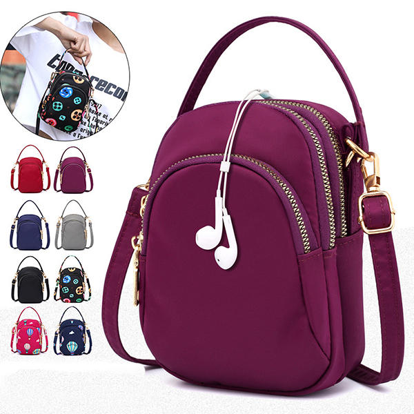 Women Nylon Waterproof Print Crossbody Bag Multi-pocket Phone Purse