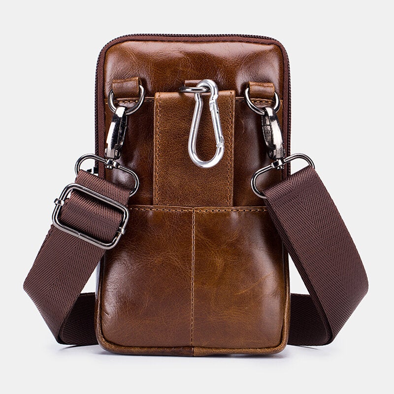 Retro Leather Zipper Phone Bag - Waist & Shoulder Carry