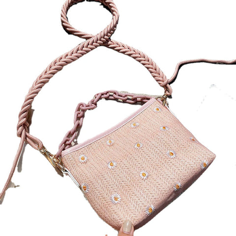 Women Travel Straw Daisy Handbag Crossbody Bag Shoulder
