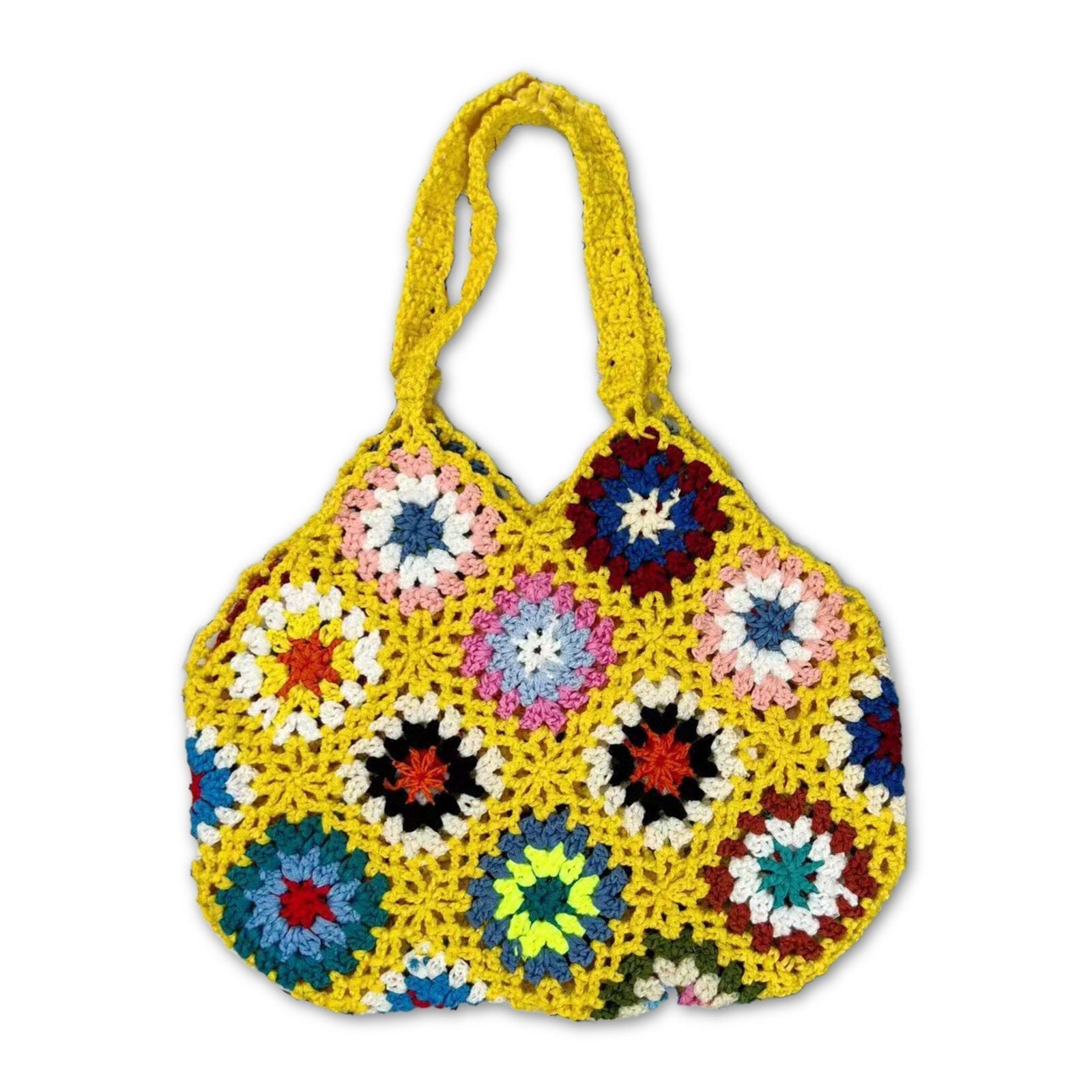 Women Handmade Crochet Ethnic Casual Handbag Mixed Floral Pattern Multifunctional Shoulder Bag Tote