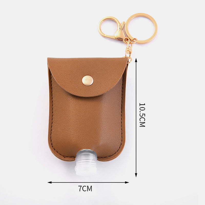 Women Faux Leather Casual Portable Hand Sanitizer Bottle Keychain Travel Pendant Bag Accessory