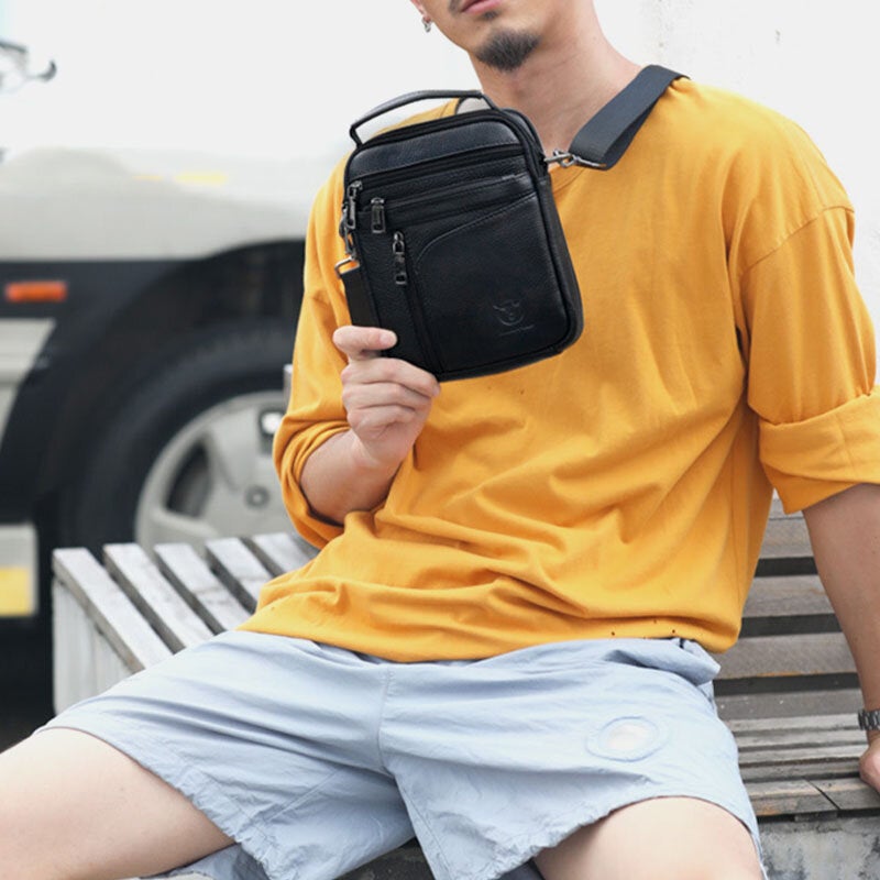 Men's Genuine Leather Anti-theft Crossbody Bag with Multi-pocket Functionality