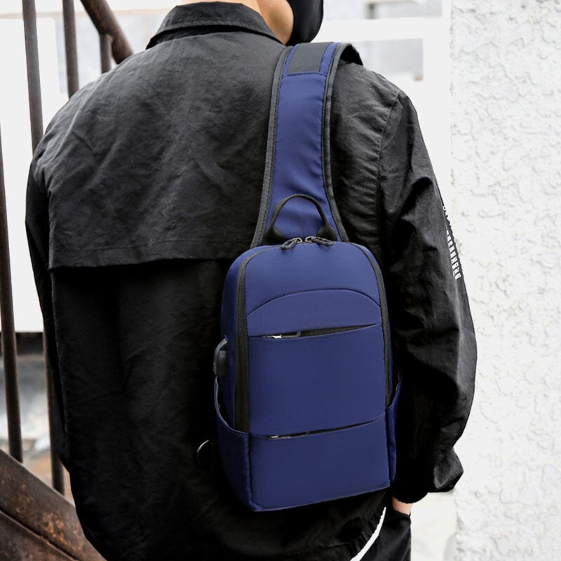 Men's Waterproof Oxford Crossbody Bag with USB Charging, Large Capacity, Multi-Layer Sling