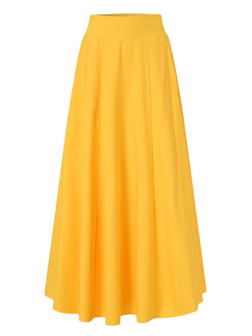 Women Solid Color A-Line Elastic Waist Casual Swing Skirts With Pocket