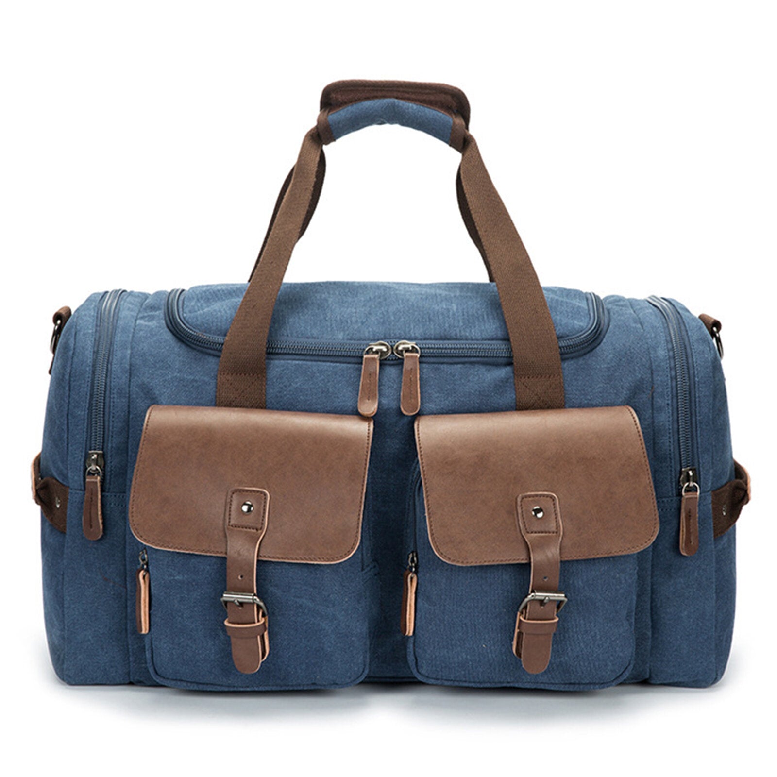 Men's Large Capacity Canvas Travel Messenger Bag with Multi-Pocket Zipper