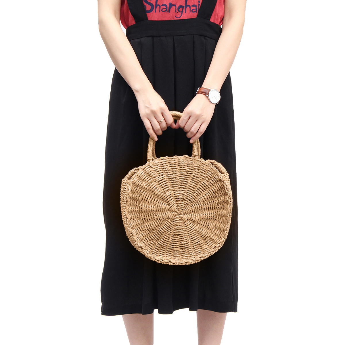 Round Women Girls Straw Rattan Bag Circle Handbag Handwoven Summer Beach Bali