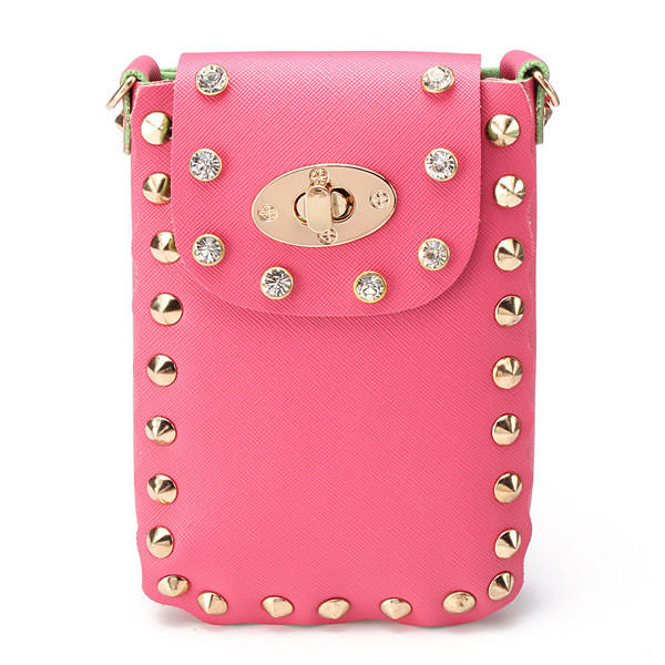 Women Chain Rivet Shoulder Bags Lock 6.5 Inch Phone Case Crossbody