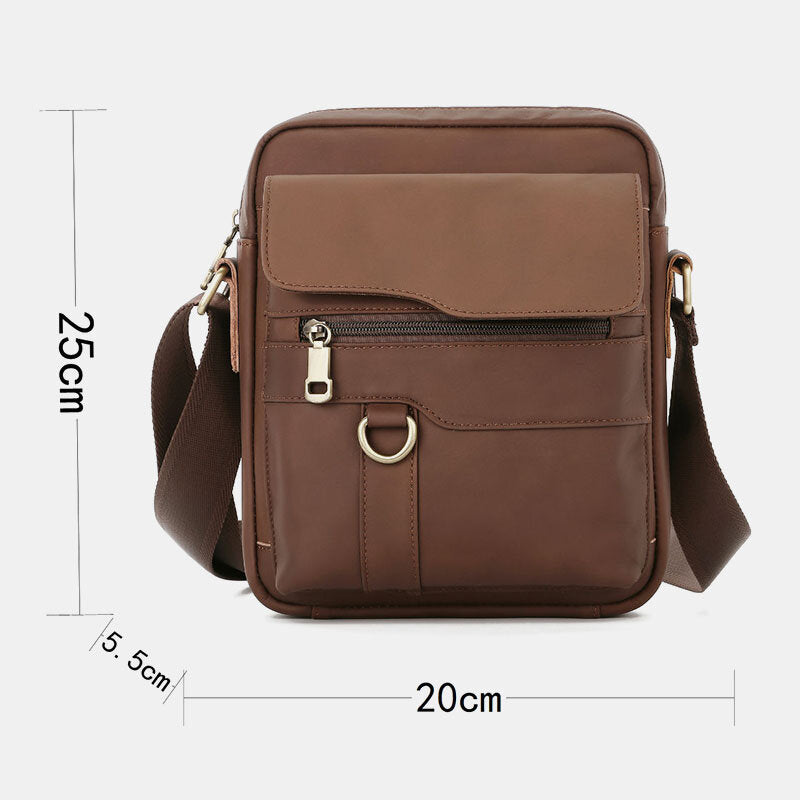 Men's Vintage Leather Crossbody Bag - Large Capacity, Fits 6.5" Phone, Casual Shoulder Messenger Bag