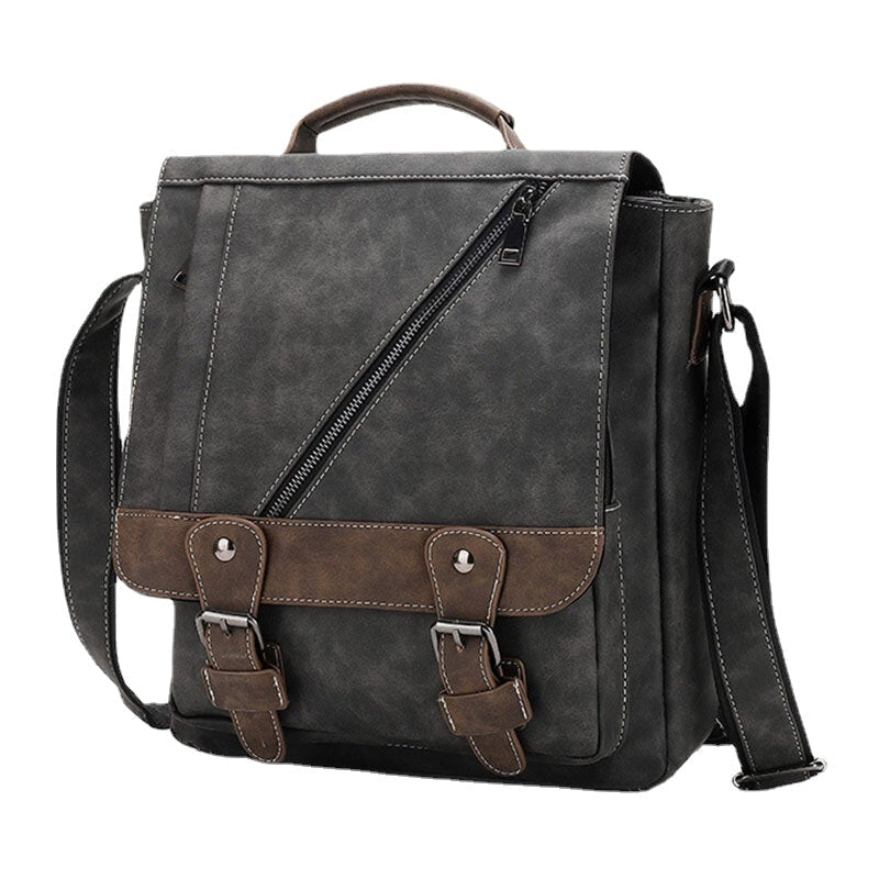 Men's Vintage PU Leather Waterproof Crossbody Shoulder Bag - Large Capacity