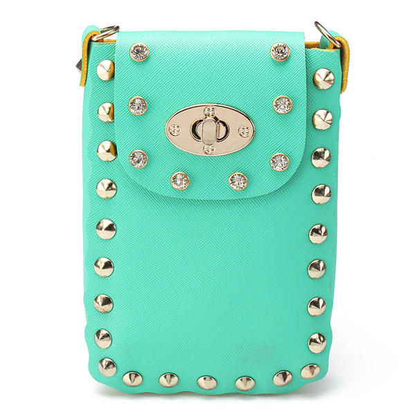 Women Chain Rivet Shoulder Bags Lock 6.5 Inch Phone Case Crossbody