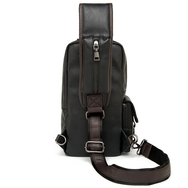 Men's Black Multi-Pocket Crossbody Chest Bag