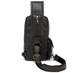 Men's Black Multi-Pocket Crossbody Chest Bag