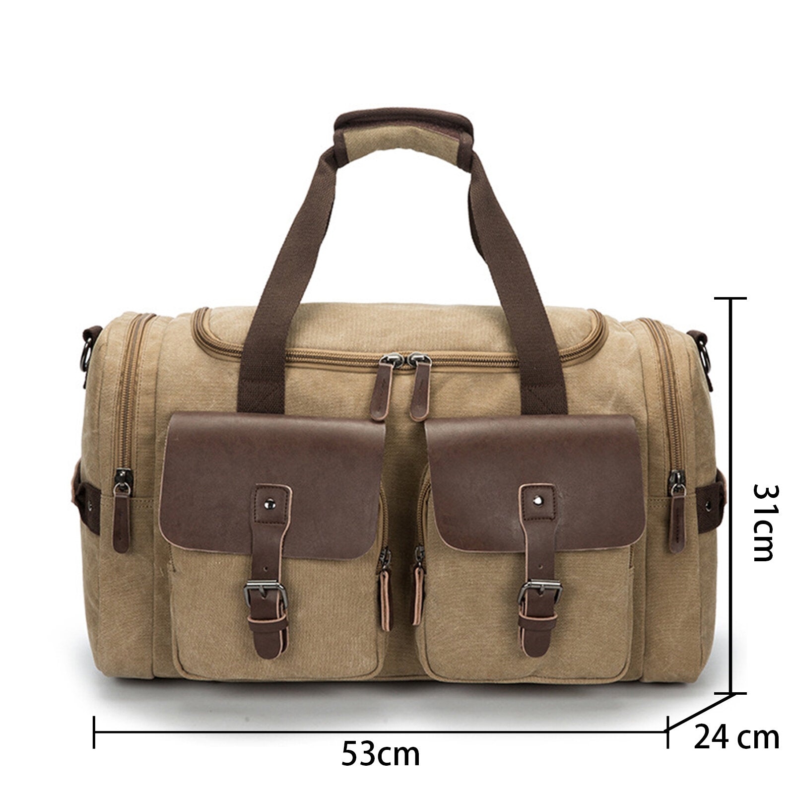 Men's Large Capacity Canvas Travel Messenger Bag with Multi-Pocket Zipper