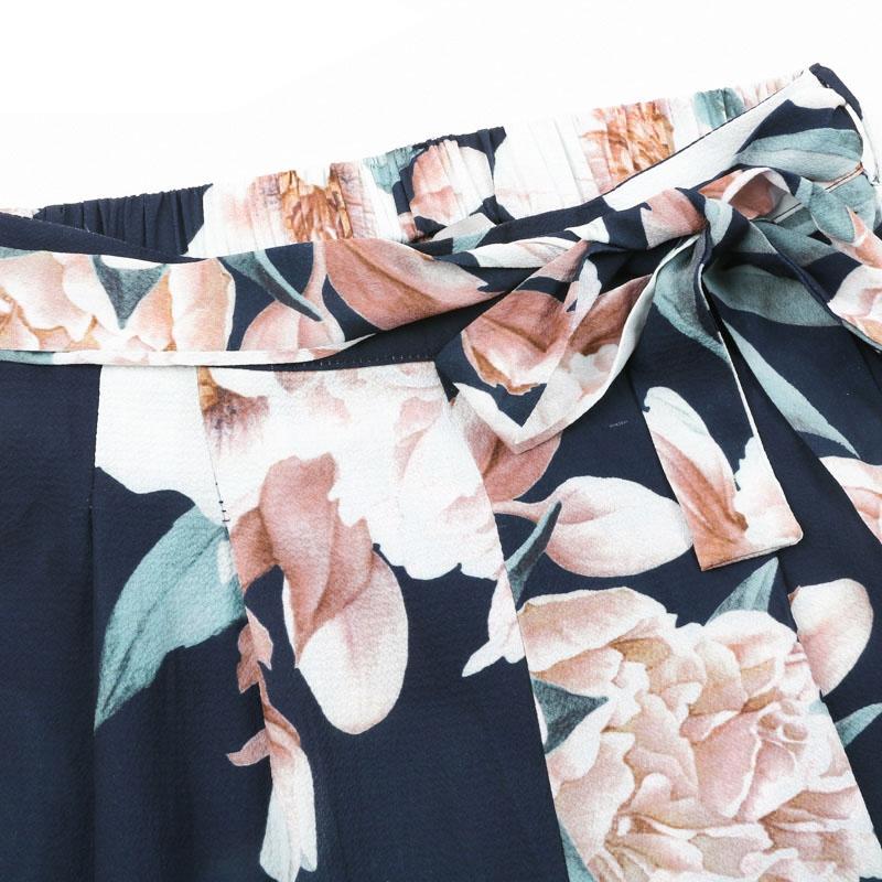 Sash Floral Print Wide Leg Elastic Loose Boho Casual Pants For Women