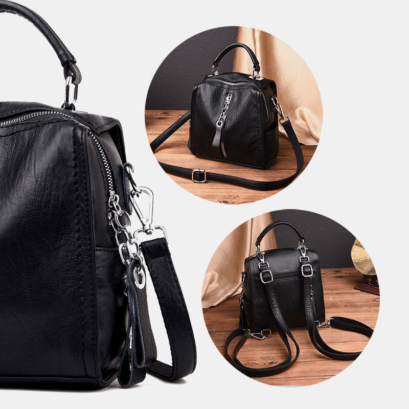 Women Genuine Leather Anti-theft Backpack Multi-function Multi-carry Bag Shoulder