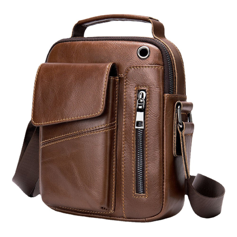 Men's Vintage Leather Waterproof Crossbody Bag with Multi-Pockets & Earphone Hole