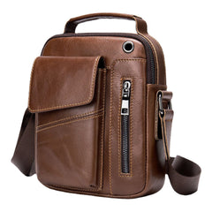 Men's Vintage Leather Waterproof Crossbody Bag with Multi-Pockets & Earphone Hole