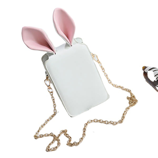 Women Cute Cartoon Rabbit Ear Chain Phone Bag Square Bucket Shoulder