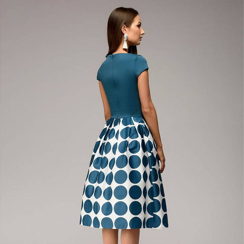 Vintage Ladies' Short Sleeve O-neck A-Line Dresses With Polka Dot