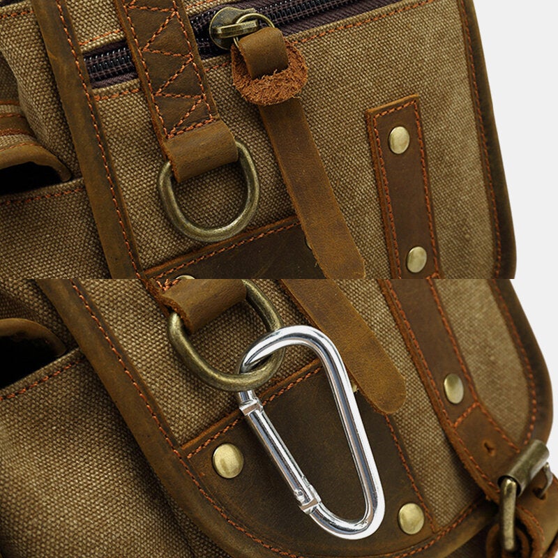 Men's Leather & Canvas Cycling Leg Bag - Outdoor Sport Waist Crossbody