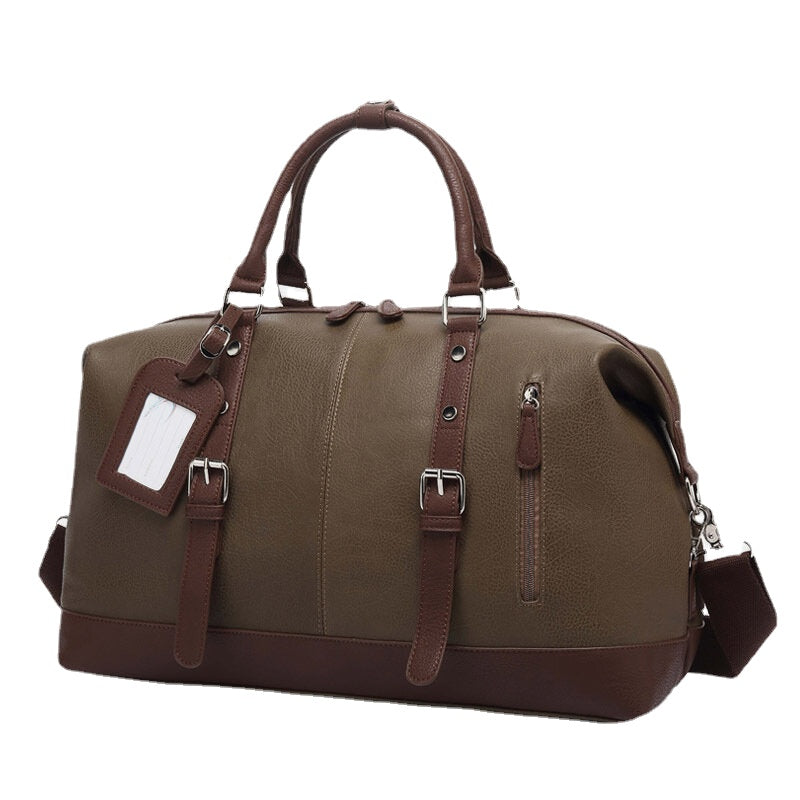 Men's Canvas PU Leather Multi-Pocket Travel Duffle Shoulder Bag