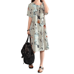 Elegant Floral Print Short Sleeve Midi Dresses - Sheseelady