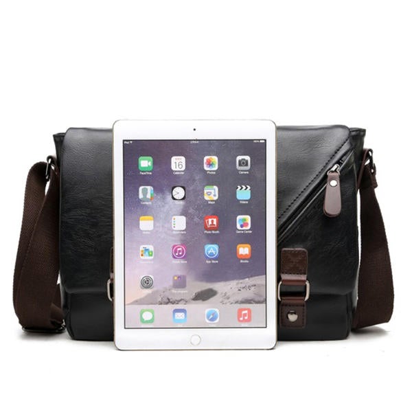 Men's Black PU Leather Messenger Bag - Business Casual Laptop Shoulder Bag