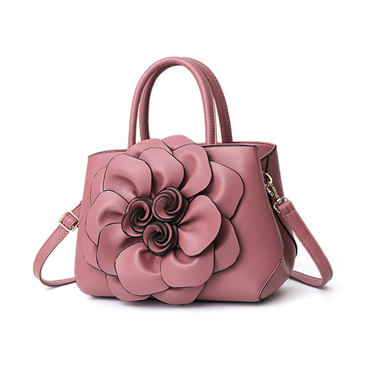 Women Lady Leather Elegant Handbag Flower Decoration Shoulder Evening Bag