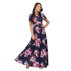 Floral Print Boho Dress Elegant Long Short Sleeve Dress - Sheseelady