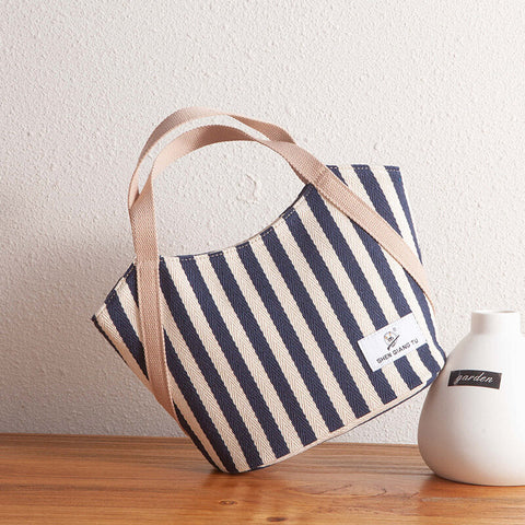 Women Canvas Striped Pattern Color Contrast Large Capacity Handbags Underarm Bag Shoulder