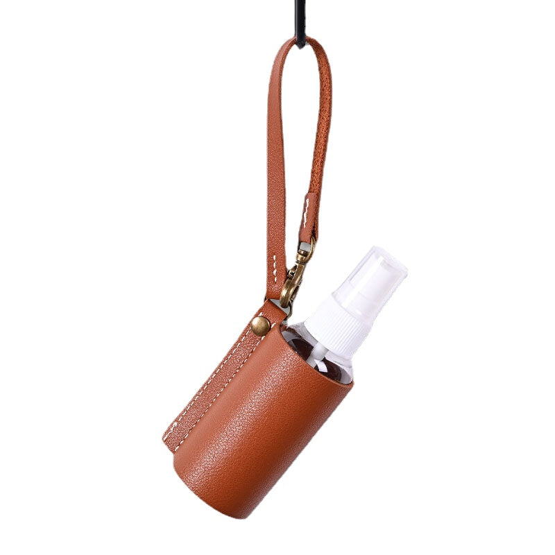 Women Faux Leather Casual Portable Solid Color Disinfectant Keychain Pendant Bag Accessory