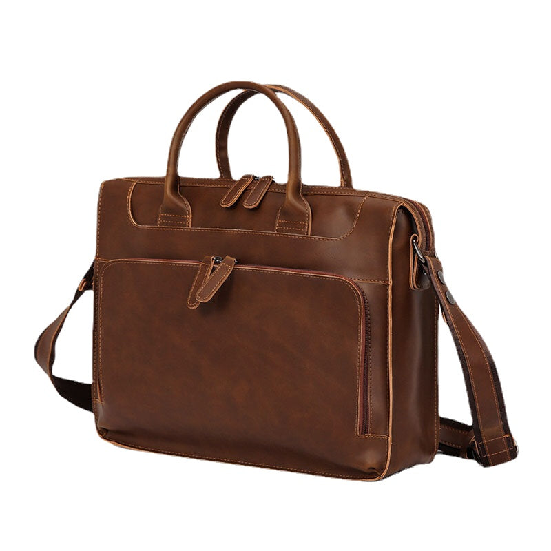 Vintage PU Leather Men's Briefcase: Multi-pocket 14" Laptop Crossbody & Shoulder Bag