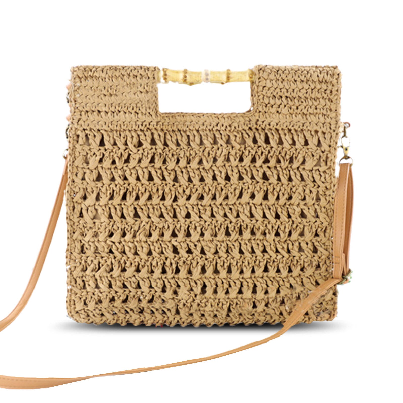 Women Straw Elegant Holiday Crossbody Bag Convertible Strap Casual Beach Sweet Handbag